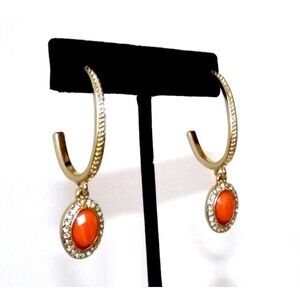 Monet Earrings Matte Gold tone Facet Rhinestone Dangle Hoop